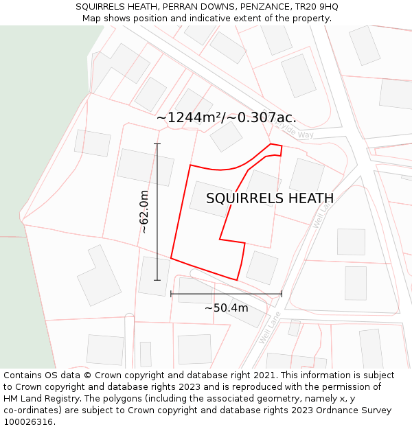 SQUIRRELS HEATH, PERRAN DOWNS, PENZANCE, TR20 9HQ: Plot and title map