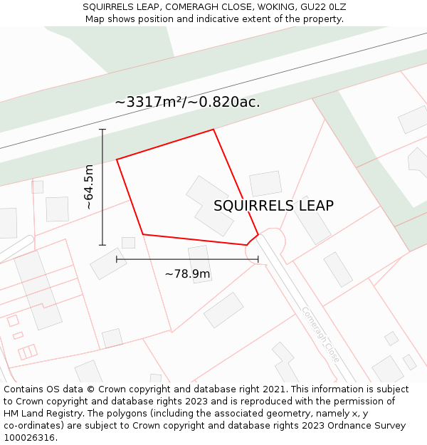 SQUIRRELS LEAP, COMERAGH CLOSE, WOKING, GU22 0LZ: Plot and title map