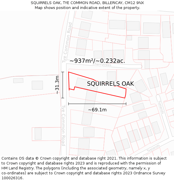 SQUIRRELS OAK, TYE COMMON ROAD, BILLERICAY, CM12 9NX: Plot and title map