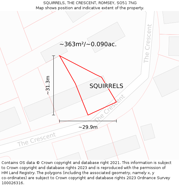 SQUIRRELS, THE CRESCENT, ROMSEY, SO51 7NG: Plot and title map