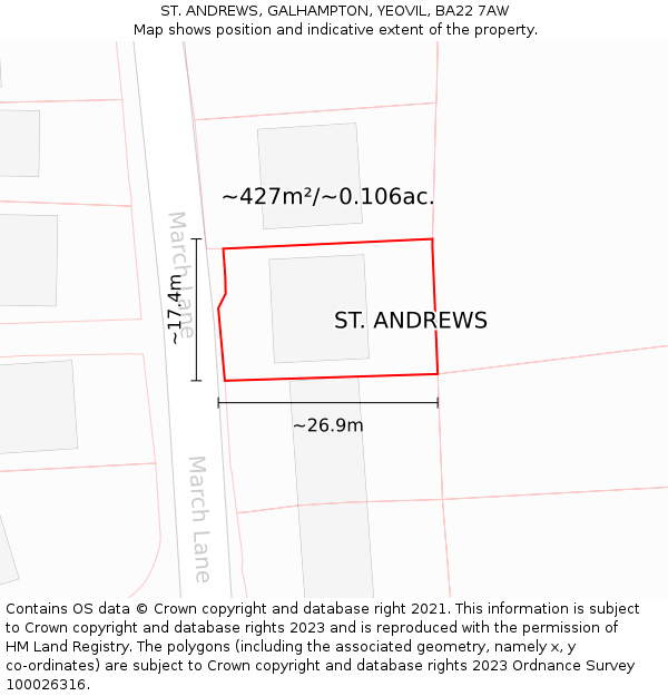 ST. ANDREWS, GALHAMPTON, YEOVIL, BA22 7AW: Plot and title map