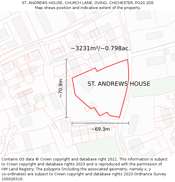 ST. ANDREWS HOUSE, CHURCH LANE, OVING, CHICHESTER, PO20 2DE: Plot and title map