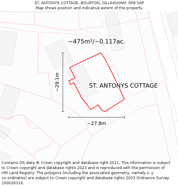 ST. ANTONYS COTTAGE, BOURTON, GILLINGHAM, SP8 5AP: Plot and title map