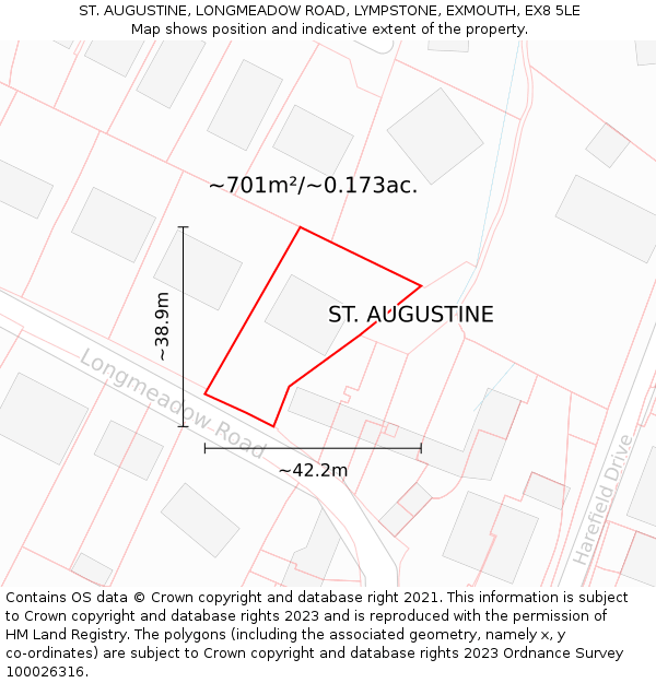 ST. AUGUSTINE, LONGMEADOW ROAD, LYMPSTONE, EXMOUTH, EX8 5LE: Plot and title map