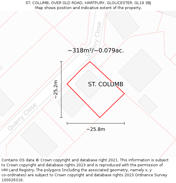ST. COLUMB, OVER OLD ROAD, HARTPURY, GLOUCESTER, GL19 3BJ: Plot and title map