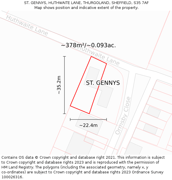 ST. GENNYS, HUTHWAITE LANE, THURGOLAND, SHEFFIELD, S35 7AF: Plot and title map