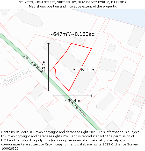 ST. KITTS, HIGH STREET, SPETISBURY, BLANDFORD FORUM, DT11 9DP: Plot and title map