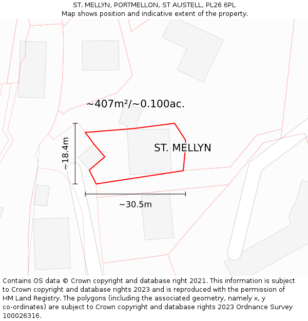 ST. MELLYN, PORTMELLON, ST AUSTELL, PL26 6PL: Plot and title map