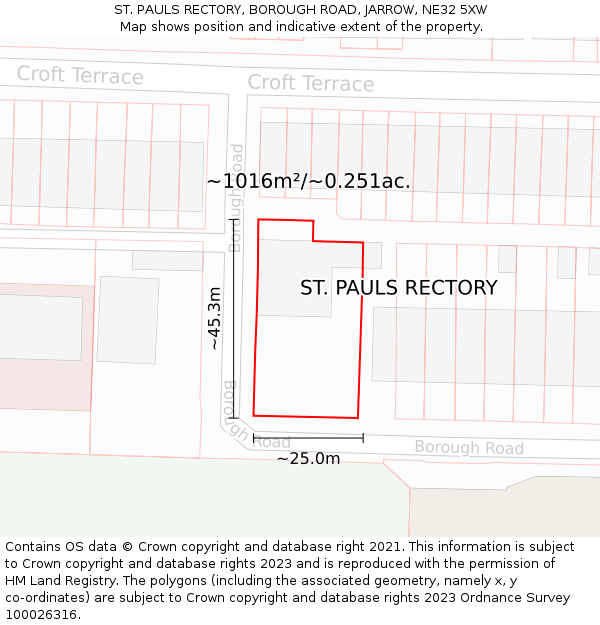 ST. PAULS RECTORY, BOROUGH ROAD, JARROW, NE32 5XW: Plot and title map