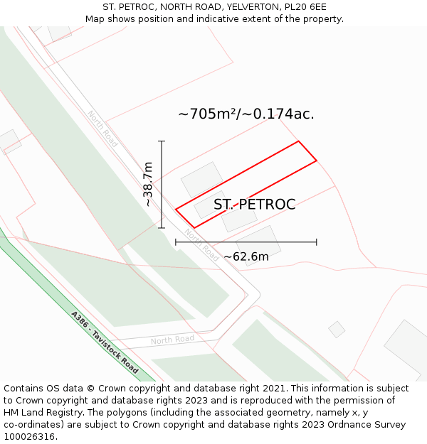 ST. PETROC, NORTH ROAD, YELVERTON, PL20 6EE: Plot and title map