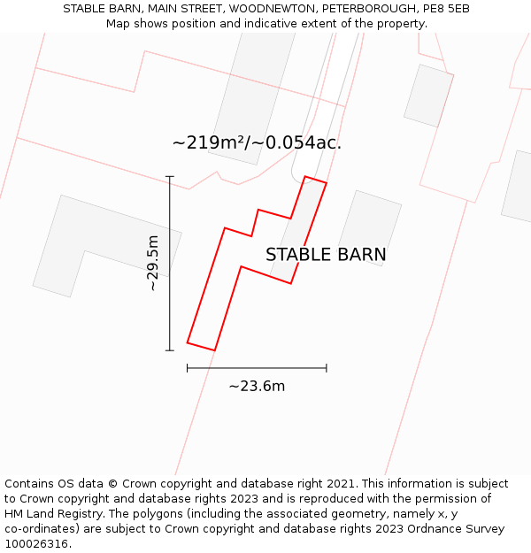 STABLE BARN, MAIN STREET, WOODNEWTON, PETERBOROUGH, PE8 5EB: Plot and title map
