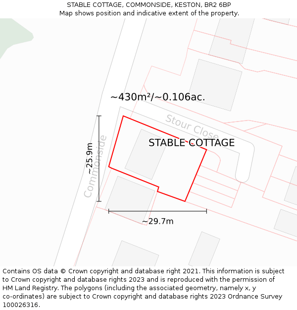 STABLE COTTAGE, COMMONSIDE, KESTON, BR2 6BP: Plot and title map