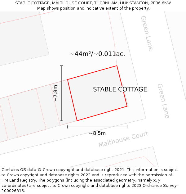 STABLE COTTAGE, MALTHOUSE COURT, THORNHAM, HUNSTANTON, PE36 6NW: Plot and title map