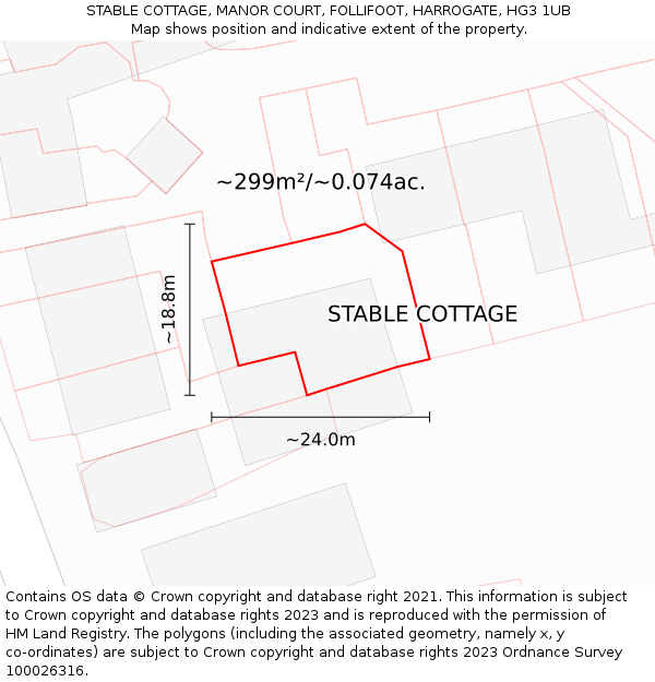 STABLE COTTAGE, MANOR COURT, FOLLIFOOT, HARROGATE, HG3 1UB: Plot and title map