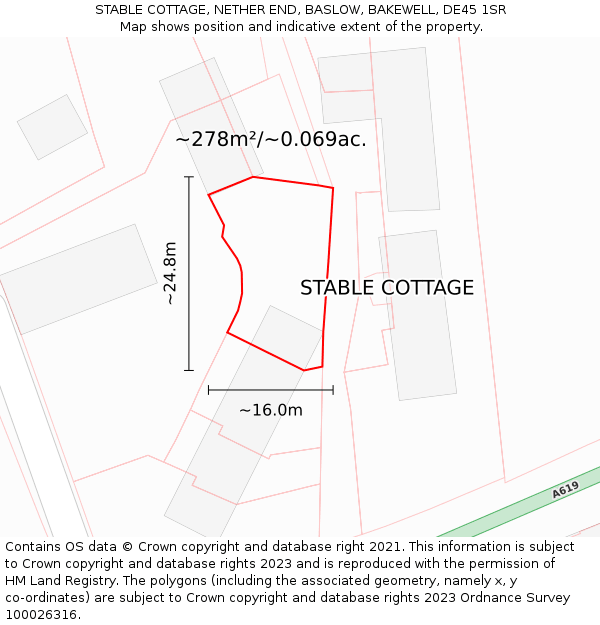 STABLE COTTAGE, NETHER END, BASLOW, BAKEWELL, DE45 1SR: Plot and title map