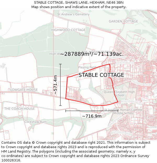 STABLE COTTAGE, SHAWS LANE, HEXHAM, NE46 3BN: Plot and title map