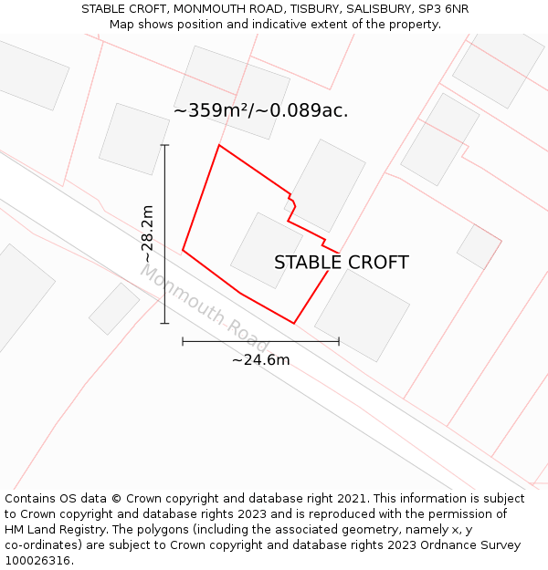 STABLE CROFT, MONMOUTH ROAD, TISBURY, SALISBURY, SP3 6NR: Plot and title map