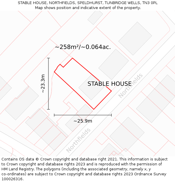 STABLE HOUSE, NORTHFIELDS, SPELDHURST, TUNBRIDGE WELLS, TN3 0PL: Plot and title map
