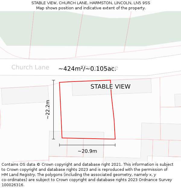 STABLE VIEW, CHURCH LANE, HARMSTON, LINCOLN, LN5 9SS: Plot and title map