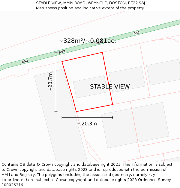 STABLE VIEW, MAIN ROAD, WRANGLE, BOSTON, PE22 9AJ: Plot and title map