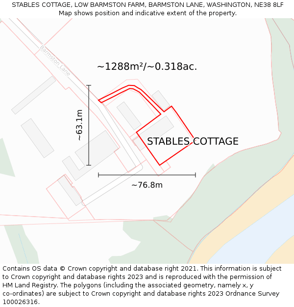 STABLES COTTAGE, LOW BARMSTON FARM, BARMSTON LANE, WASHINGTON, NE38 8LF: Plot and title map