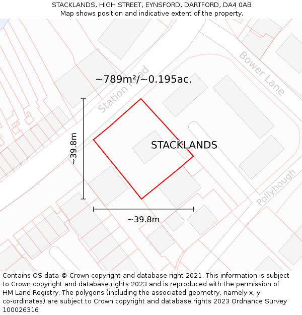 STACKLANDS, HIGH STREET, EYNSFORD, DARTFORD, DA4 0AB: Plot and title map