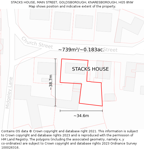 STACKS HOUSE, MAIN STREET, GOLDSBOROUGH, KNARESBOROUGH, HG5 8NW: Plot and title map