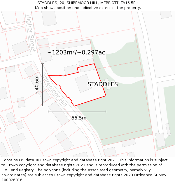 STADDLES, 20, SHIREMOOR HILL, MERRIOTT, TA16 5PH: Plot and title map