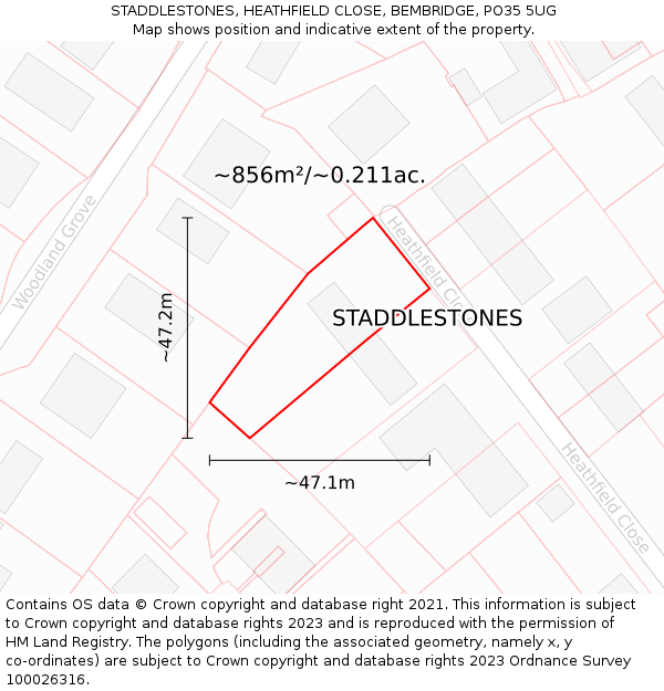 STADDLESTONES, HEATHFIELD CLOSE, BEMBRIDGE, PO35 5UG: Plot and title map