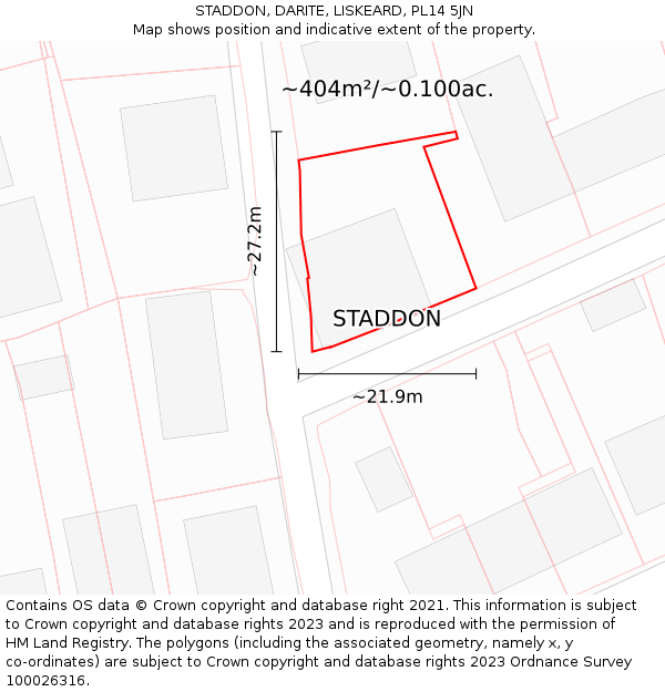 STADDON, DARITE, LISKEARD, PL14 5JN: Plot and title map
