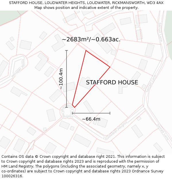 STAFFORD HOUSE, LOUDWATER HEIGHTS, LOUDWATER, RICKMANSWORTH, WD3 4AX: Plot and title map