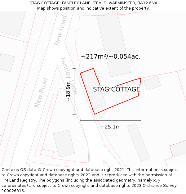 STAG COTTAGE, FANTLEY LANE, ZEALS, WARMINSTER, BA12 6NX: Plot and title map