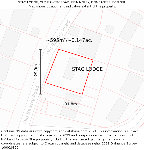 STAG LODGE, OLD BAWTRY ROAD, FINNINGLEY, DONCASTER, DN9 3BU: Plot and title map