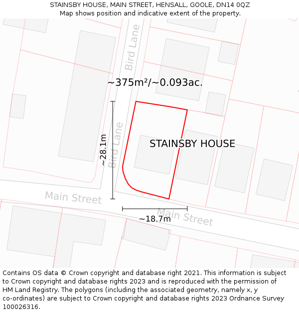 STAINSBY HOUSE, MAIN STREET, HENSALL, GOOLE, DN14 0QZ: Plot and title map