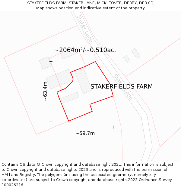 STAKERFIELDS FARM, STAKER LANE, MICKLEOVER, DERBY, DE3 0DJ: Plot and title map
