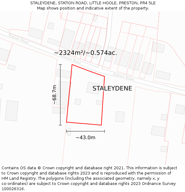 STALEYDENE, STATION ROAD, LITTLE HOOLE, PRESTON, PR4 5LE: Plot and title map