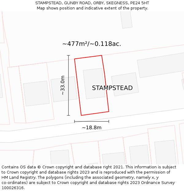 STAMPSTEAD, GUNBY ROAD, ORBY, SKEGNESS, PE24 5HT: Plot and title map