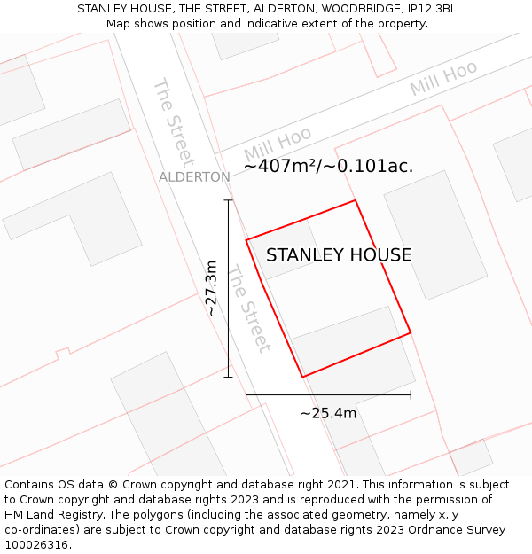 STANLEY HOUSE, THE STREET, ALDERTON, WOODBRIDGE, IP12 3BL: Plot and title map