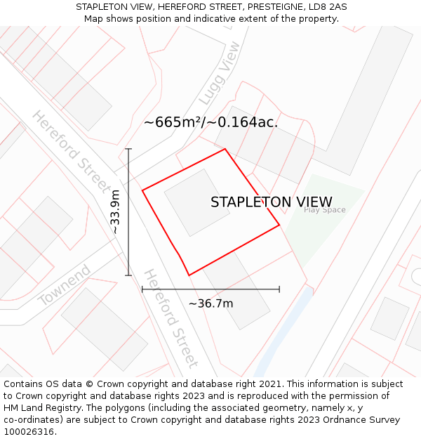 STAPLETON VIEW, HEREFORD STREET, PRESTEIGNE, LD8 2AS: Plot and title map