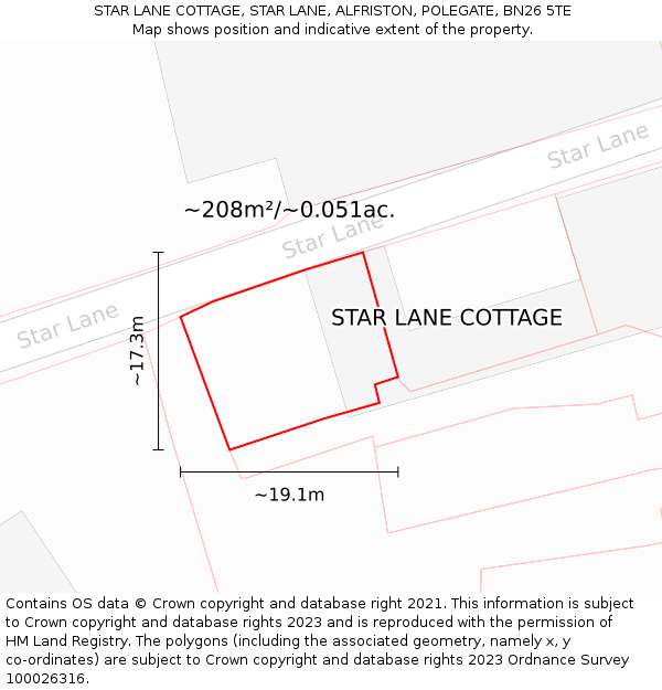 STAR LANE COTTAGE, STAR LANE, ALFRISTON, POLEGATE, BN26 5TE: Plot and title map