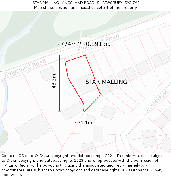 STAR MALLING, KINGSLAND ROAD, SHREWSBURY, SY3 7AF: Plot and title map
