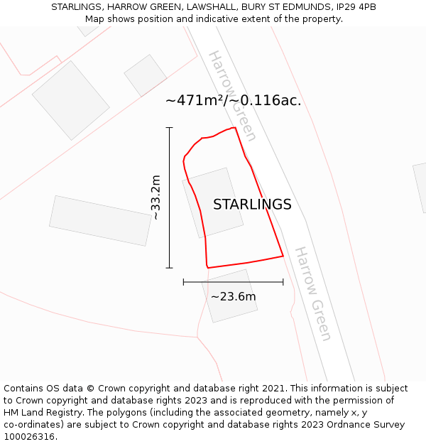 STARLINGS, HARROW GREEN, LAWSHALL, BURY ST EDMUNDS, IP29 4PB: Plot and title map