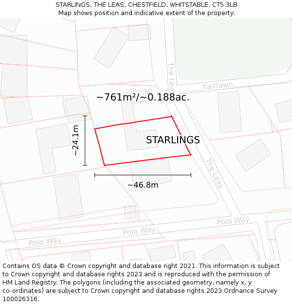 STARLINGS, THE LEAS, CHESTFIELD, WHITSTABLE, CT5 3LB: Plot and title map