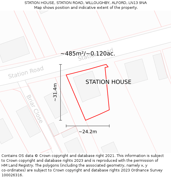 STATION HOUSE, STATION ROAD, WILLOUGHBY, ALFORD, LN13 9NA: Plot and title map