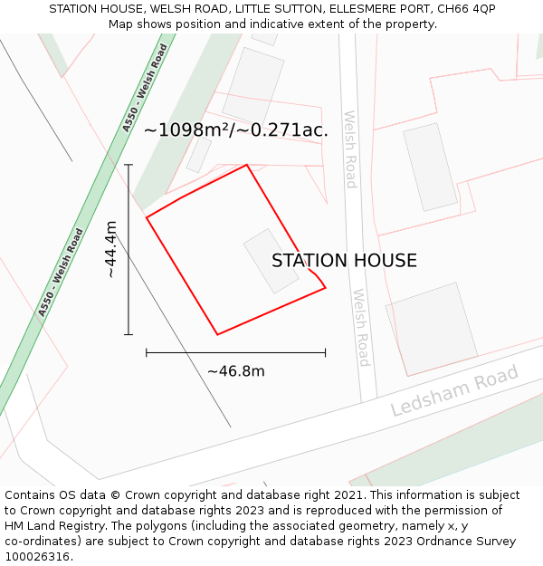 STATION HOUSE, WELSH ROAD, LITTLE SUTTON, ELLESMERE PORT, CH66 4QP: Plot and title map