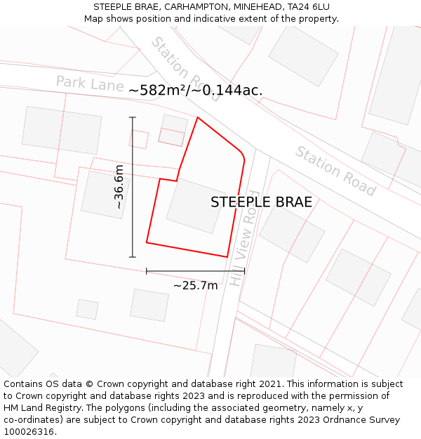 STEEPLE BRAE, CARHAMPTON, MINEHEAD, TA24 6LU: Plot and title map