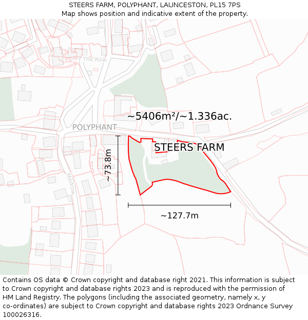 STEERS FARM, POLYPHANT, LAUNCESTON, PL15 7PS: Plot and title map