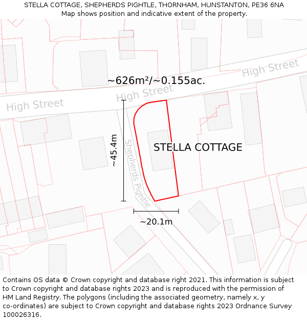 STELLA COTTAGE, SHEPHERDS PIGHTLE, THORNHAM, HUNSTANTON, PE36 6NA: Plot and title map