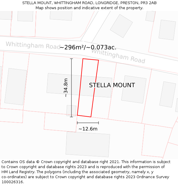 STELLA MOUNT, WHITTINGHAM ROAD, LONGRIDGE, PRESTON, PR3 2AB: Plot and title map
