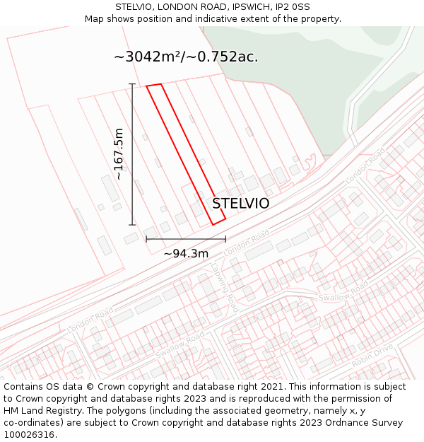 STELVIO, LONDON ROAD, IPSWICH, IP2 0SS: Plot and title map